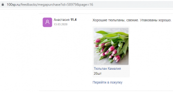 Отзыв о тюльпанах «Тюльпан Kamaliya»